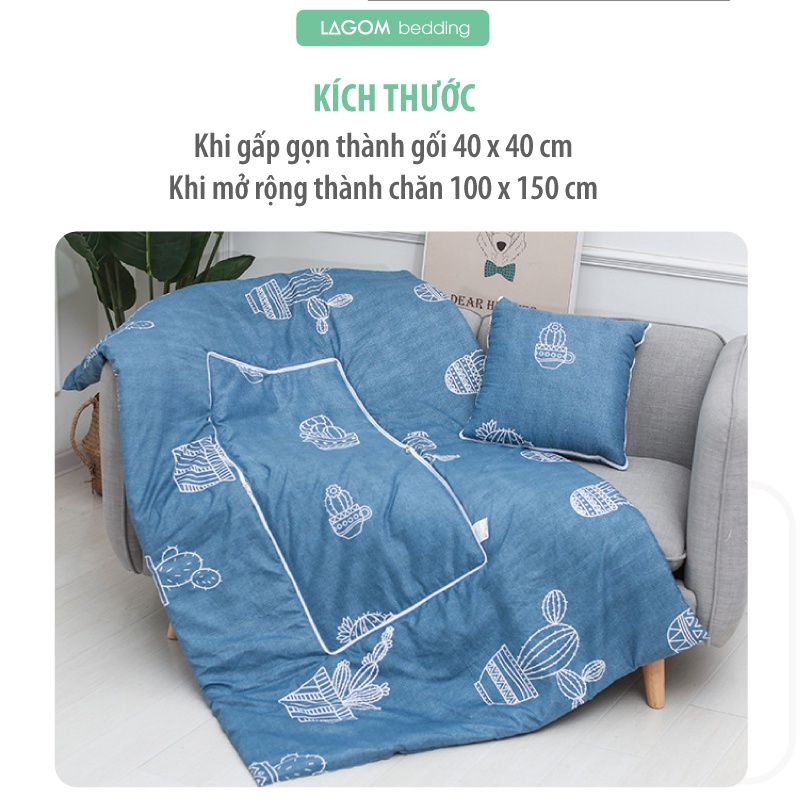 Chăn Gối Văn Phòng 2 Trong 1 Gấp Gọn, Cotton Hợp 4 Mùa Xuân, Hè, Thu, Đông