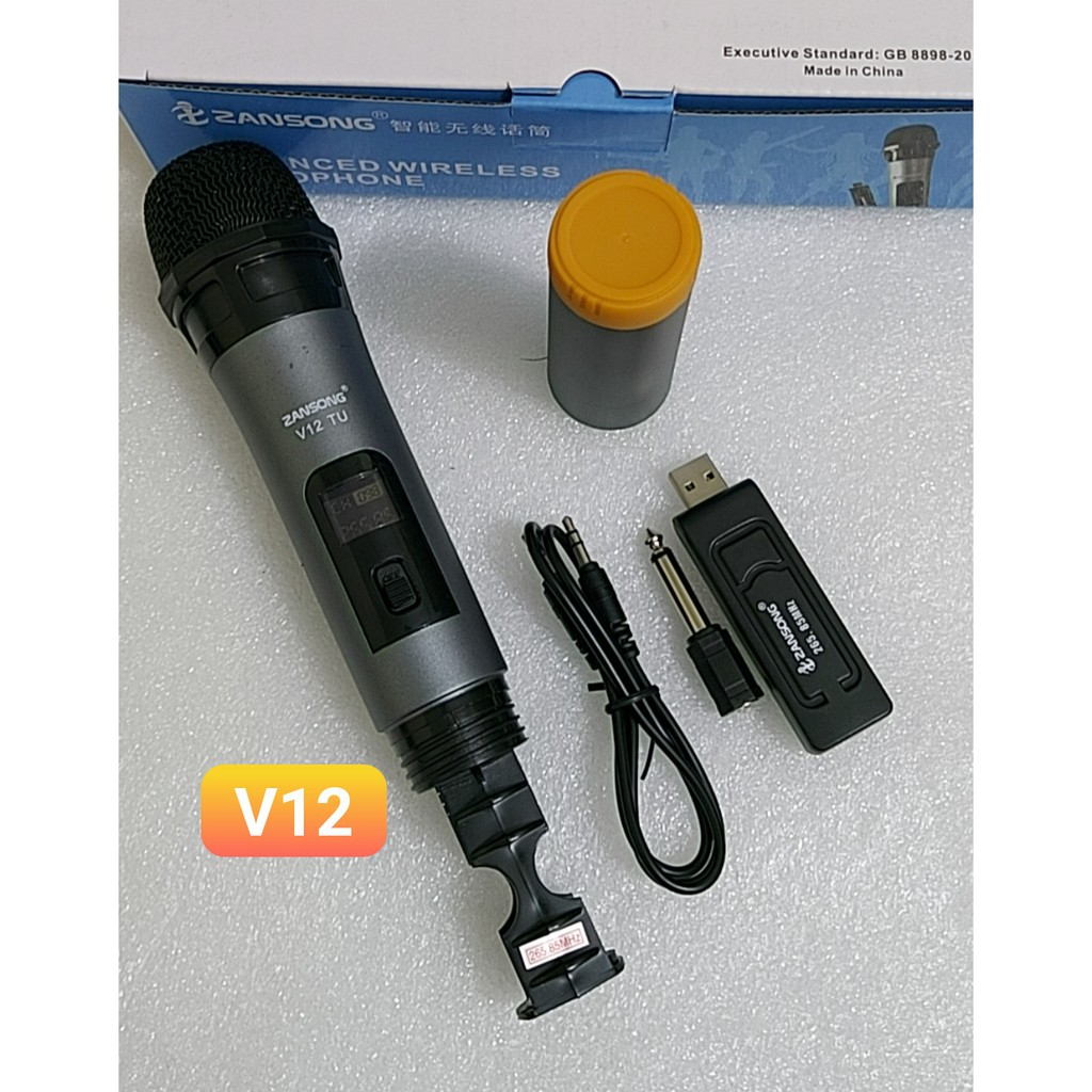 Micro Karaoke không dây V12+V10 cho loa kéo Daile / Aige / Zansong / Shuae V12 có màn hình LCD