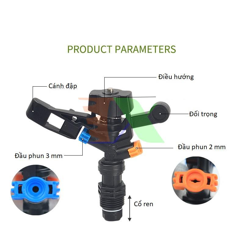 Đầu bec tưới cánh đập xoay 360° MS-5022A, Súng phun tưới cây 1/2" ren 21, Sprinkler Gun