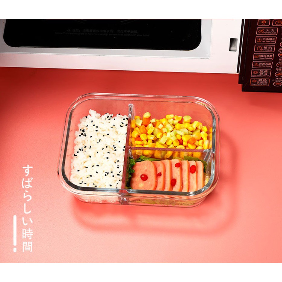 Hộp cơm thủy tinh chia 3 ngăn, hộp cơm văn phòng đựng thức ăn cao cấp | BigBuy360 - bigbuy360.vn