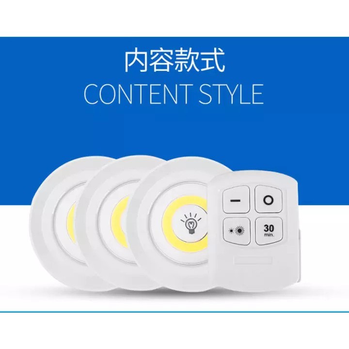 Bộ 3 đèn LED thông minh gắn tường tủ, có điều khiển từ xa, có chức năng hẹn giờ tắt kèm điều khiển từ xa