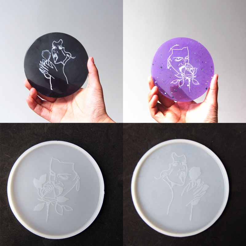 Khuôn Làm Khay Đựng Rượu Hình Tròn Bằng Epoxy Resin Họa Tiết Cặp Đôi Trừu Tượng Độc Đáo Trang Trí Nhà Cửa Diy