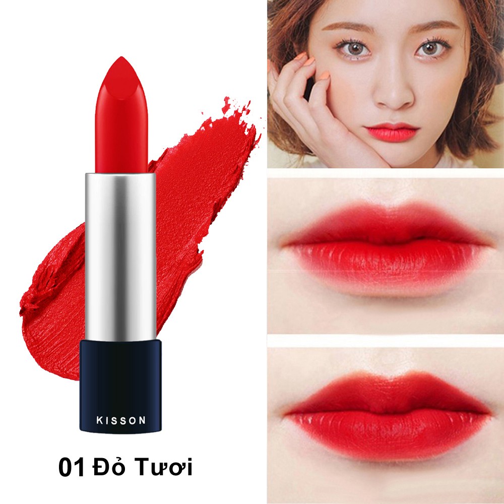 Son lì thiên nhiên dạng thỏi KISSON matte lipstick, chất siêu mịn mượt Tươi Tắn Lâu Trôi - Guty Home