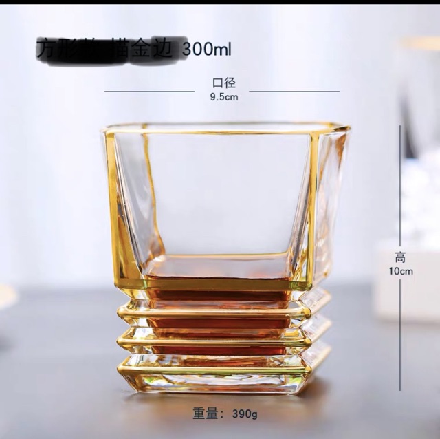 Ly uống rượu whisky thủy tinh pha Lê ánh vàng cao cấp ()