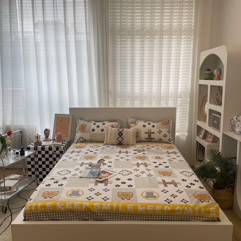 Bộ Ga Trải Giường Kèm 2 Vỏ Gối Nằm Evihome Vải Cotton Poly Xinh Xắn Nhập Khẩu