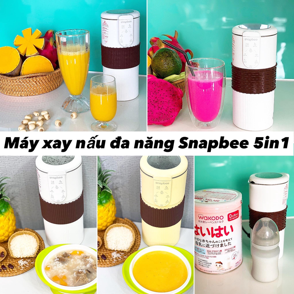 Máy xay nấu đa năng Snapbee 5&amp;1 dùng: nồi nấu cháo, máy xay cầm tay, máy làm sữa hạt, ấm đun nước