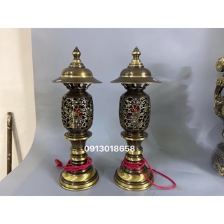 Đôi đèn điện thờ bằng đồng màu giả cổ cao 45cm nặng 4,8kg/1đôi