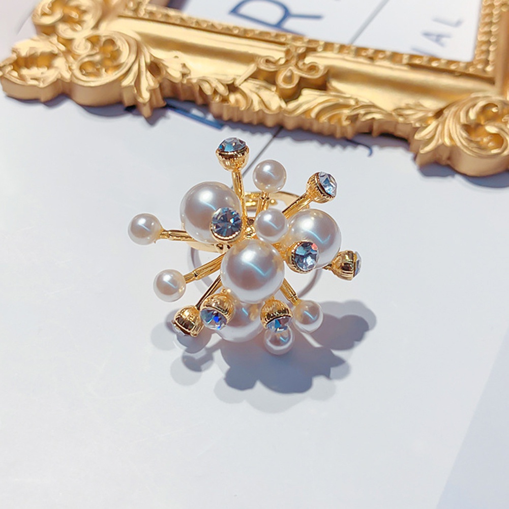 Nhẫn dạng mở hình bông tuyết đính đá và ngọc trai giả hợp thời trang cho nữ