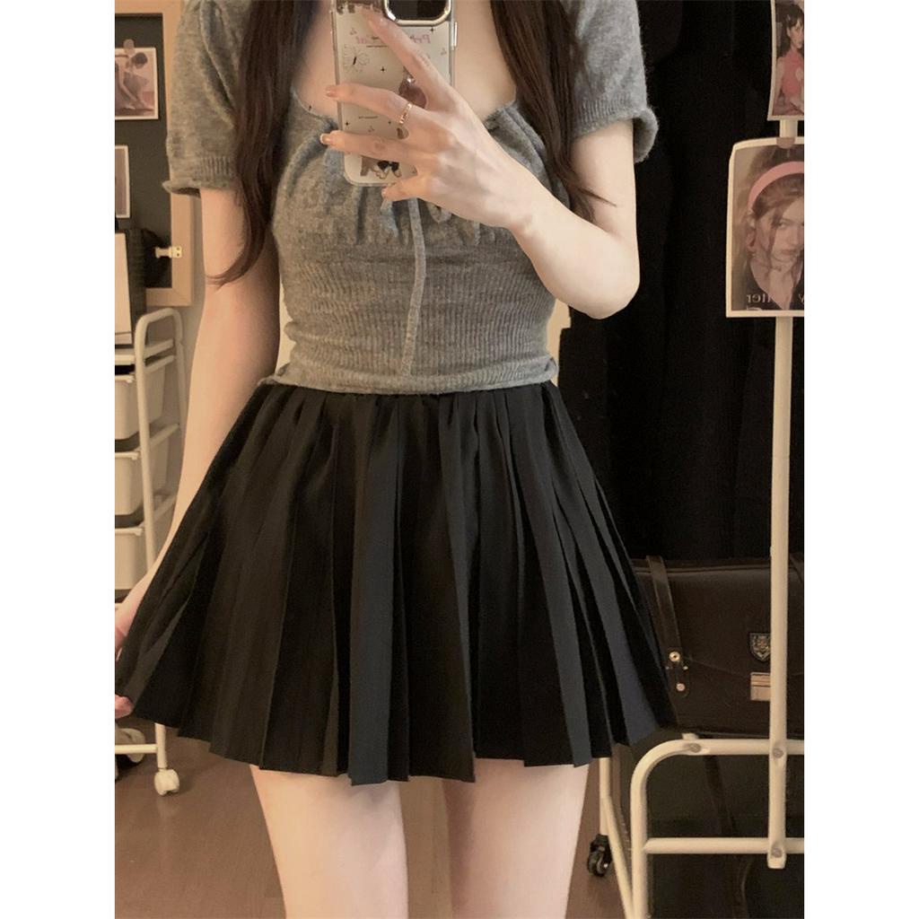 Xiaozhainv Chân Váy Chữ A Lưng Cao Xếp Ly Màu Sắc Đơn Giản Phong Cách Hàn Quốc Cho Nữ