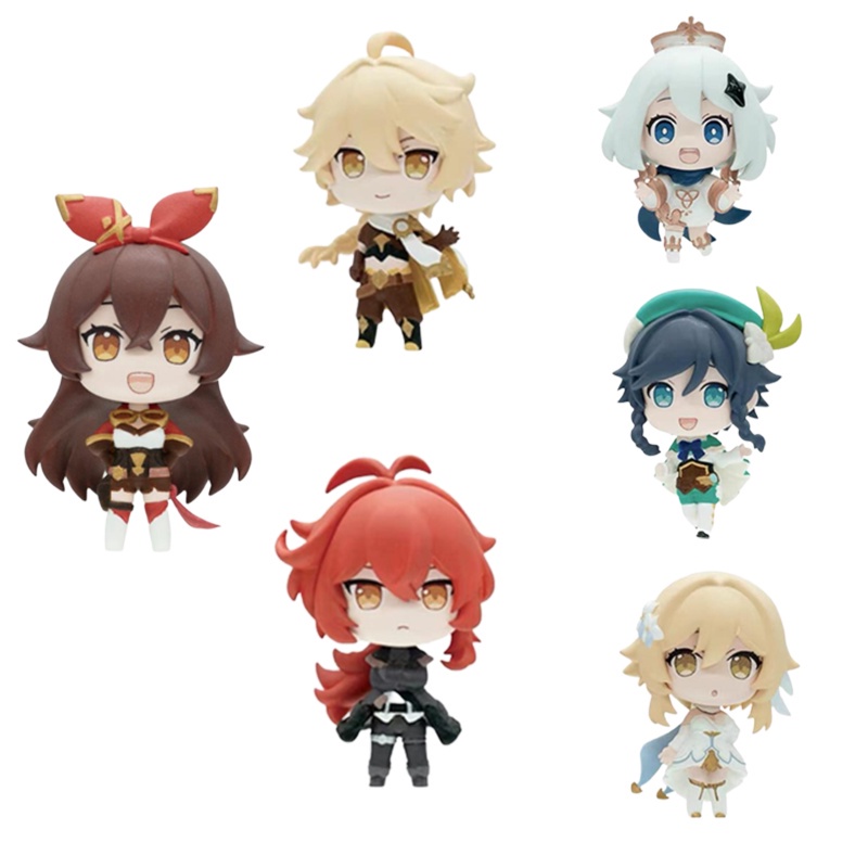 6PCS/set Anime Genshin Impact Figure Toys Set of Q Version Action Figures Decoration Venti Amber Lumine Aether Paimon Diluc