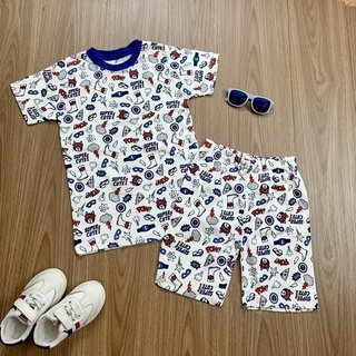 Bộ bé trai cotton bozip áo cộc quần đùi size 18-25kg - minkids