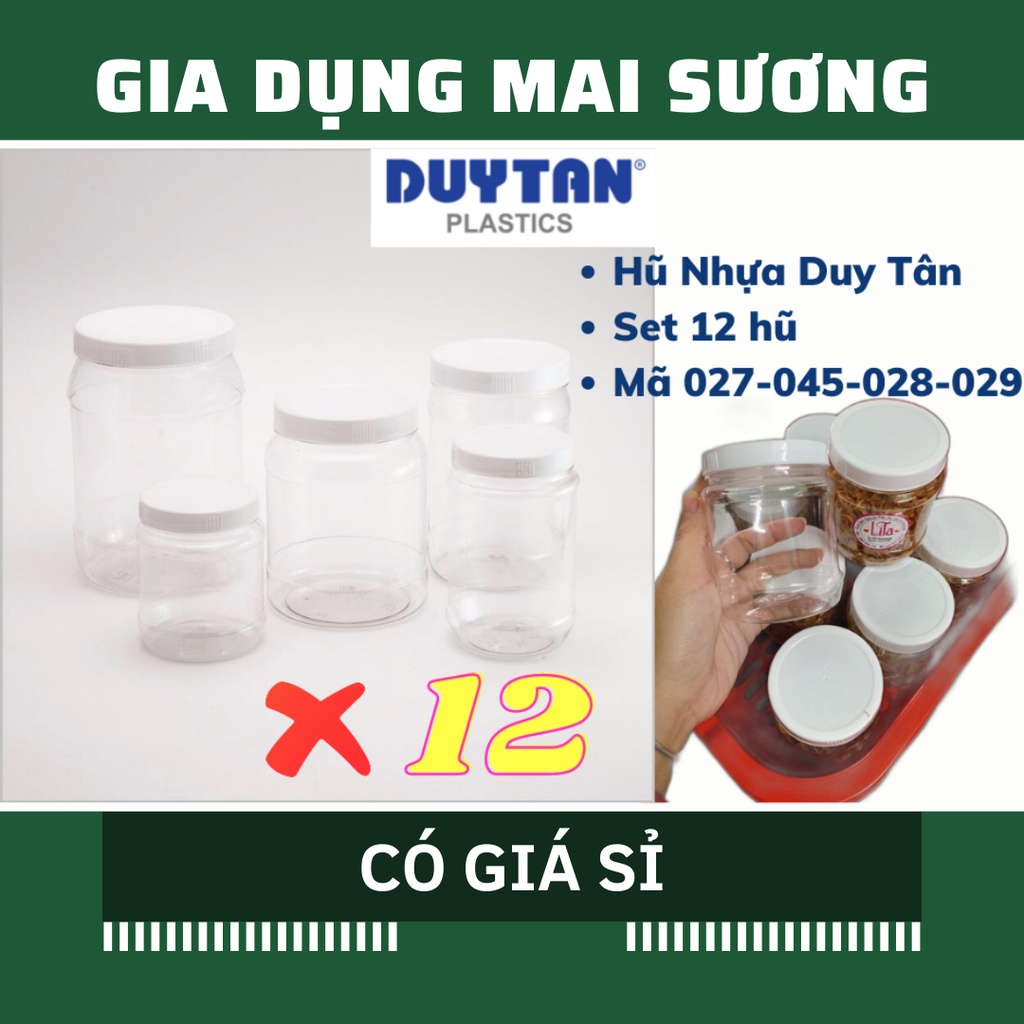 [Giá Sỉ] Bộ 12 Hũ Nhựa, Keo Nhựa Tròn Nắp Nhựa Trắng Duy Tân đủ size Đựng Thực Phẩm Thức Ăn