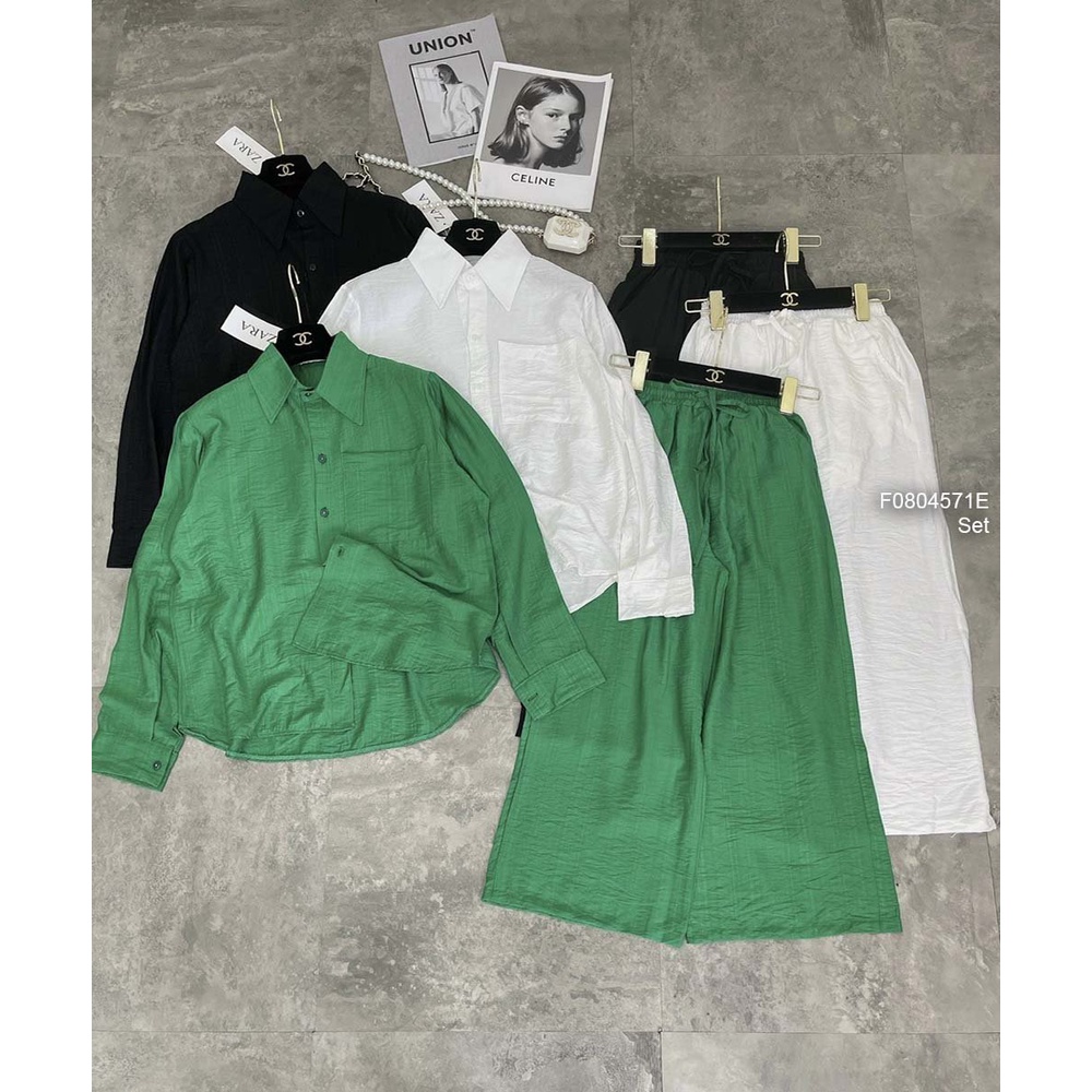 Set đũi áo sơ mi tay dài phối quần suông!