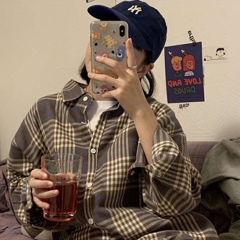 Áo sơ mi nữ kẻ sọc caro hàng Quảng Châu tay dài form rộng kiểu đẹp ANDOSA SM20