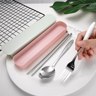 Bộ Muỗng Nĩa Đũa Bằng Thép Không Gỉ Kèm Hộp Đựng Tiện Dụng