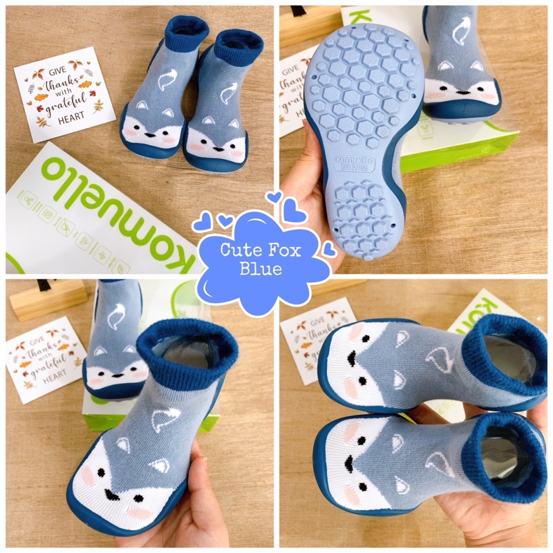 (3-5 TUỔI) MADE IN KOREA GIÀY TẤT CHO BÉ CƯNG CUTE FOX BLUE