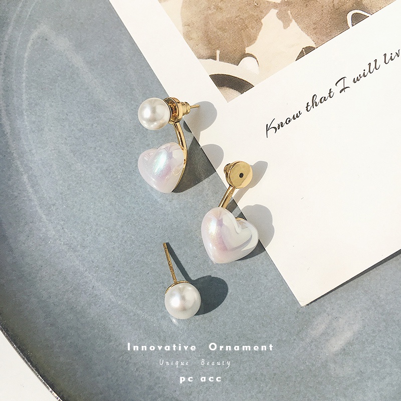 Khuyên Tai Hình Trái Tim Đính Ngọc Trai Nhân Tạo Thời Trang