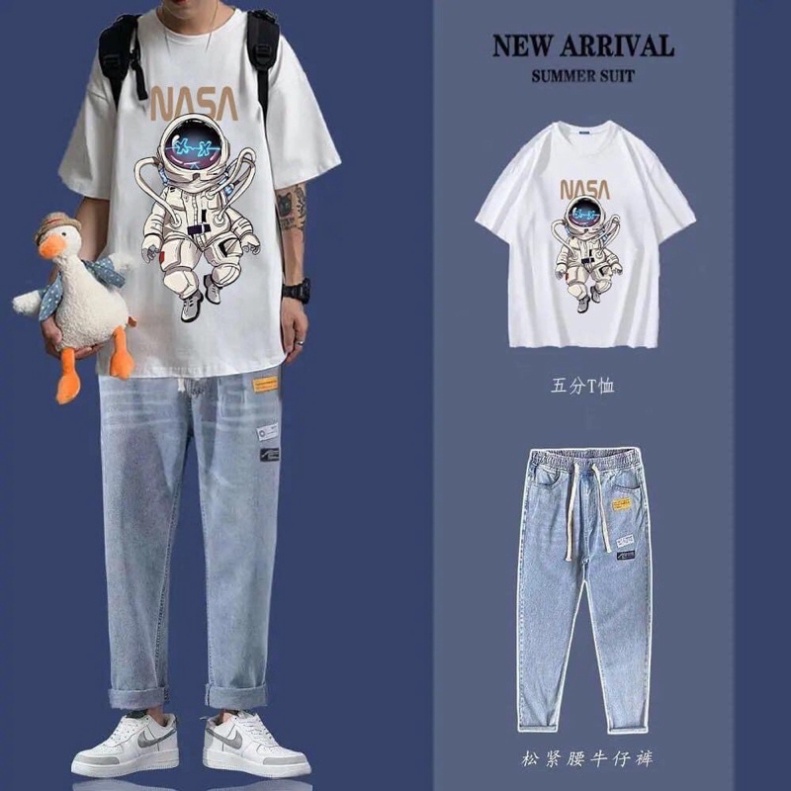 Áo Thun Tay Lỡ Unisex Cổ Tròn Form Rộng Basic Cotton Oversize Giá Rẻ In Hình Phi Hành Gia