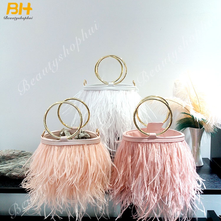 Túi Xách Lông Đà Điểu Phối Dây Xích Đeo Vai Thời Trang Cho Nữ