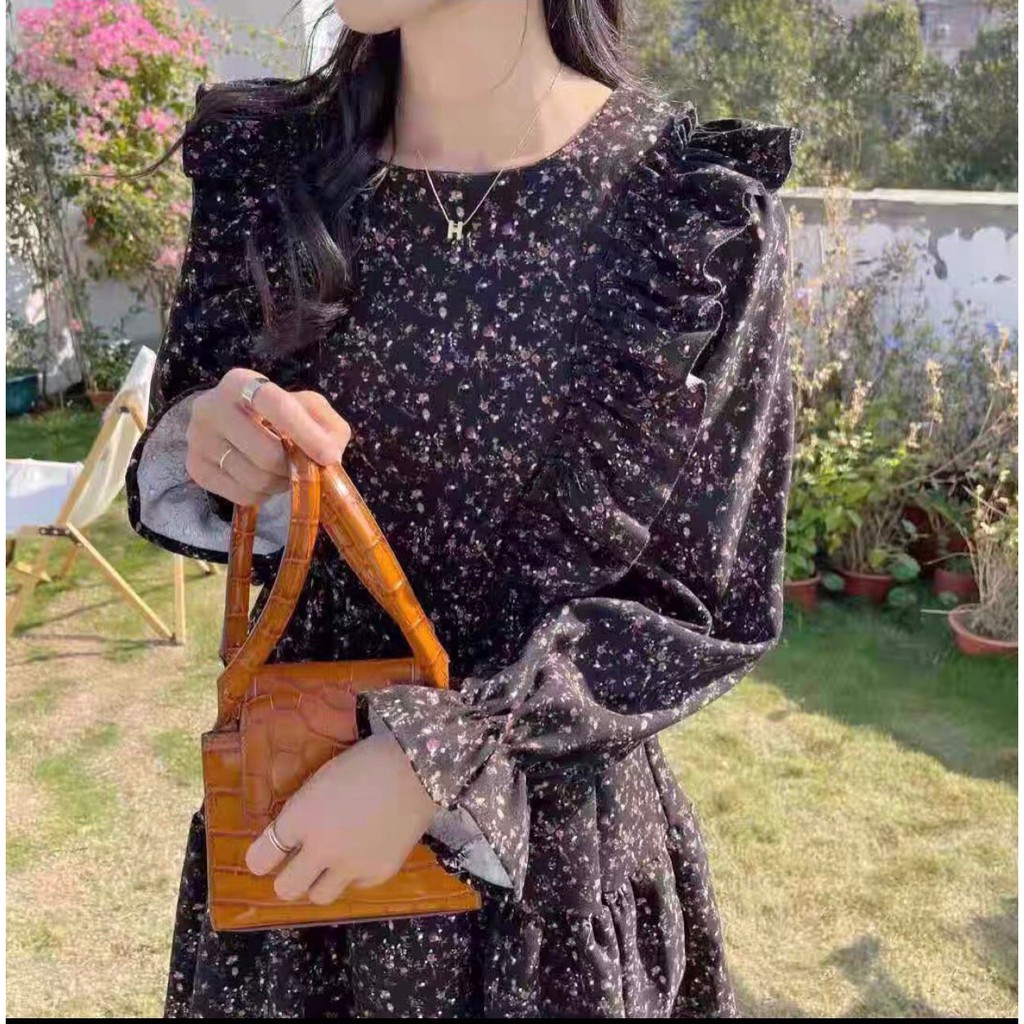 [Ảnh thật] Đầm - Váy babydoll hoa nhí chun eo viền bèo ulzzang