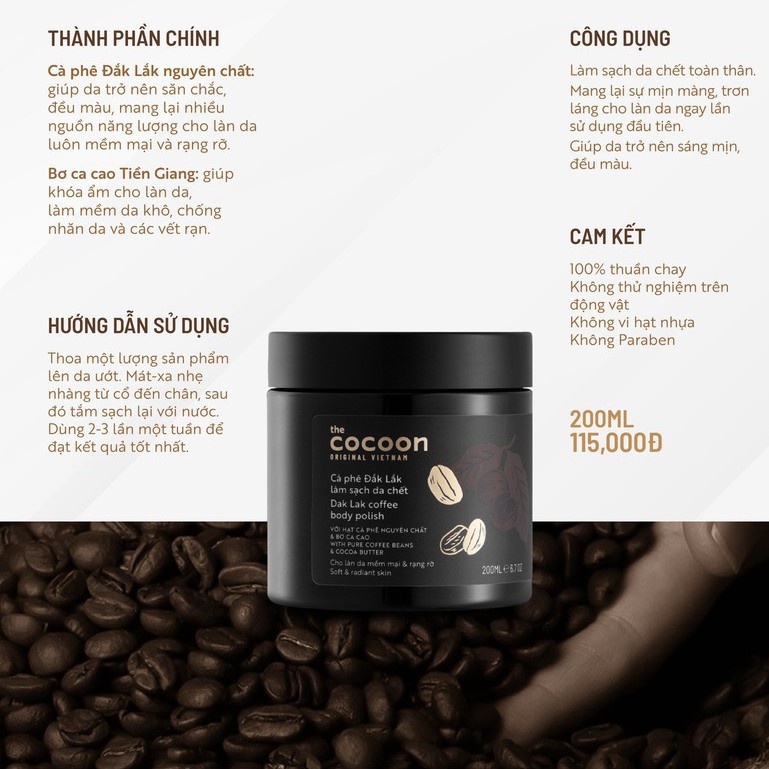 Tẩy Tế Bào Chết Body COCOON Cafe Đắk Lắk - COCOON Dak Lak Coffee Body Polish 200mL