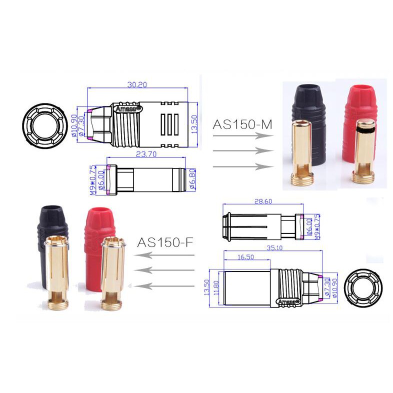 1 Bộ Đầu Cắm Chuối Mạ Vàng AS150 7mm