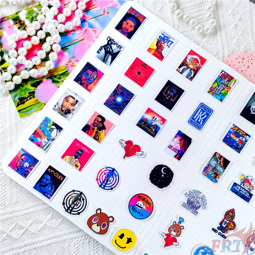 ★★★ Sticker Dán Mini Cudi &amp; Kanye West Q-1 ★★★ 48 Miếng Dán Decal Thời Trang Trang Trí Album