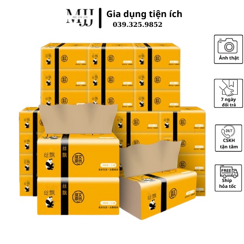 Giấy ăn gấu trúc Sipiao sợi than tre siêu dai, không chất tẩy trắng, an toàn khi sử dụng.