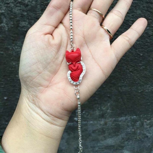 Lắc bi bạc hồ ly san hô đỏ