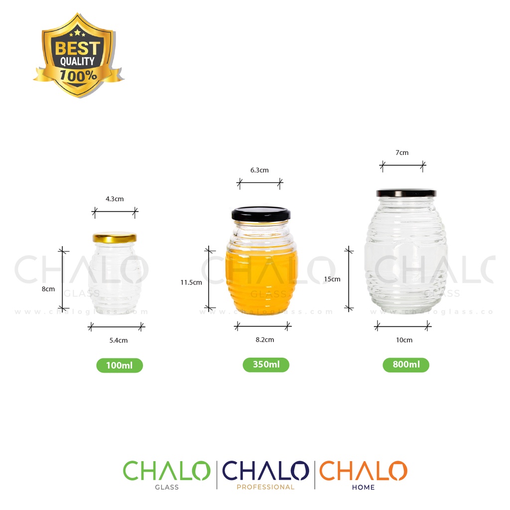 Hũ thuỷ tinh hình con ong nắp thiếc 100-350- 800ml (Hàng loại #1, Hũ trơn, không in hình)
