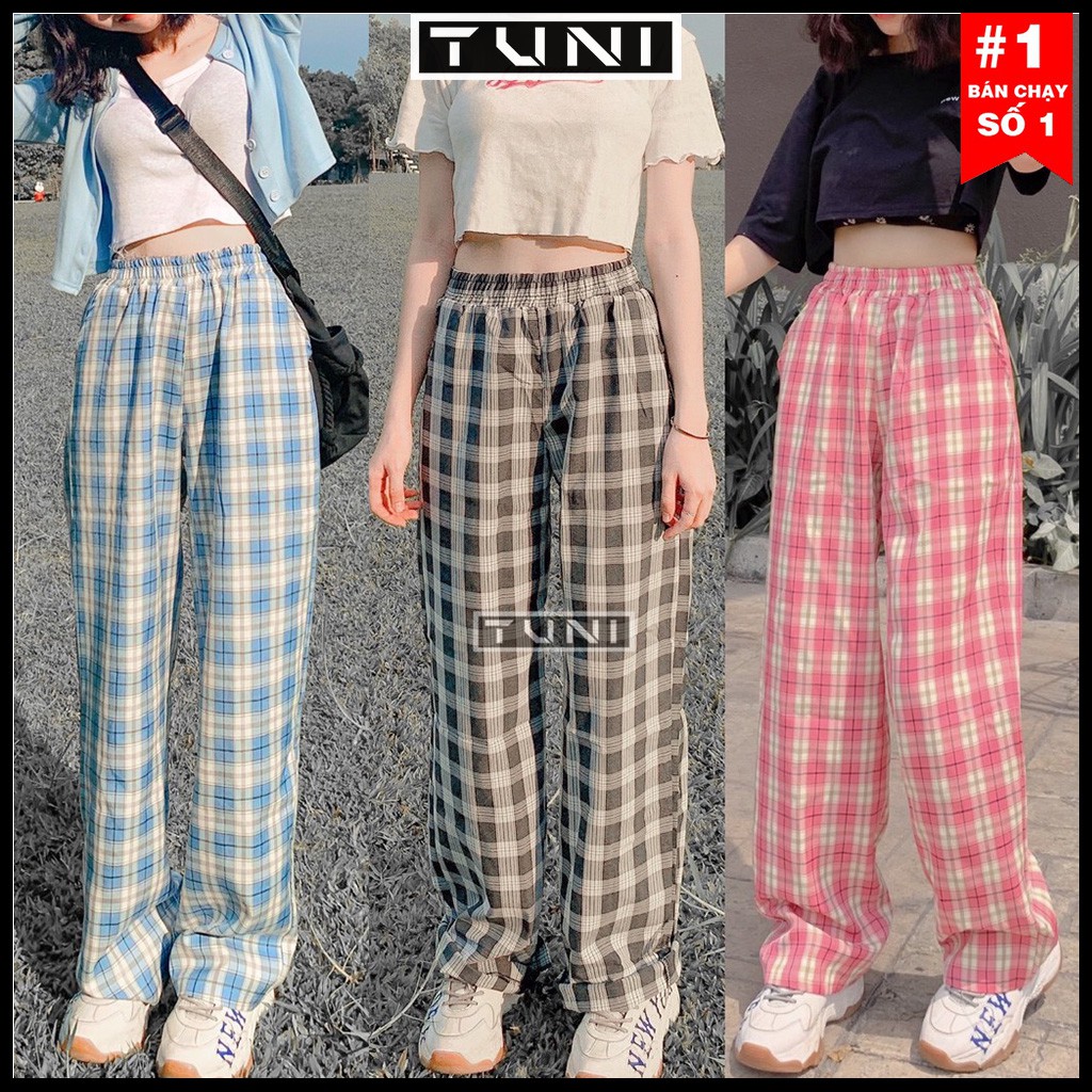 Quần Caro Nữ Lưng Cao Ống Rộng Phong Cách Ulzzang Nhiều Màu - Tuni Store