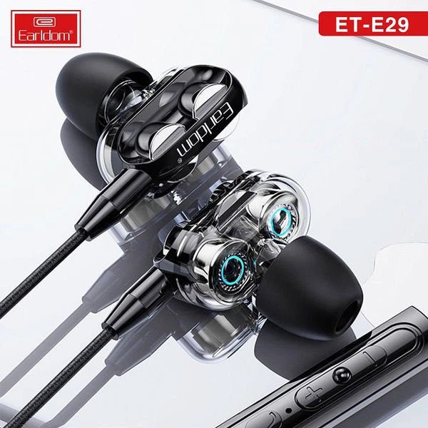 Tai nghe có dây Earldom E29 núm cao su kết nối jack 3.5 âm thanh bass sống động