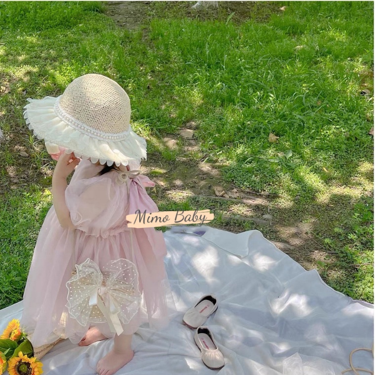 Túi cói đeo chéo đính nơ voan bản to siêu xinh cho mẹ và bé TC07 Mimo Baby