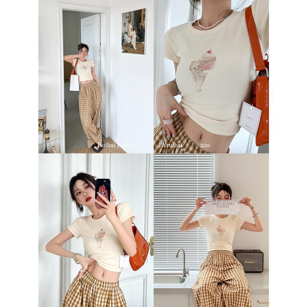 Áo Thun Cotton Co Giãn Ngắn Tay In Hình Dễ Thương 62182