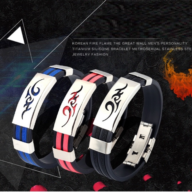 Vòng Tay Silicon Phối Thép Không Gỉ Phong Cách Naruto Thời Trang Cho Nam