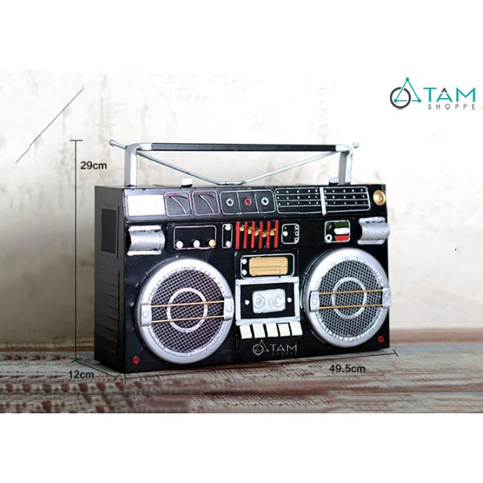 [LỚN BẰNG KÍCH THƯỚC THẬT] Máy Cassette Radio mô hình sắt Vintage màu Đen MHS-RADIO-02