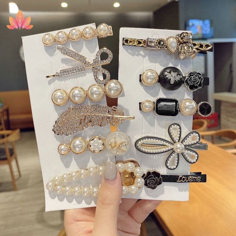 Bộ Kẹp Tóc Mỏ Vịt Đính Kim Cương Giả &amp; Nơ Hàn Quốc JP5