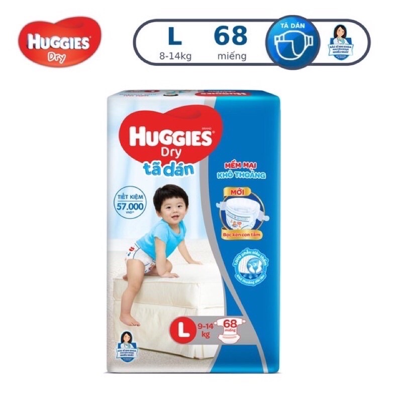 TÃ DÁN HUGGIES M76/L68/XL62/XXL56 mẫu mới đệm mây