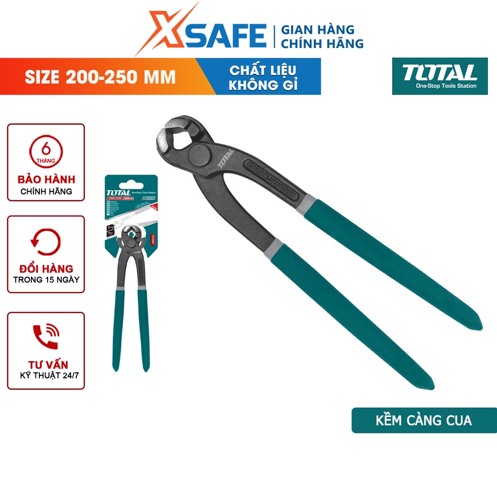 Kềm càng cua đầu nhỏ TOTAL 3 size 8-9-10 inch, chất liệu thép CR-V, đen bóng, tay cầm nhựa chắc chắn - chính hãng