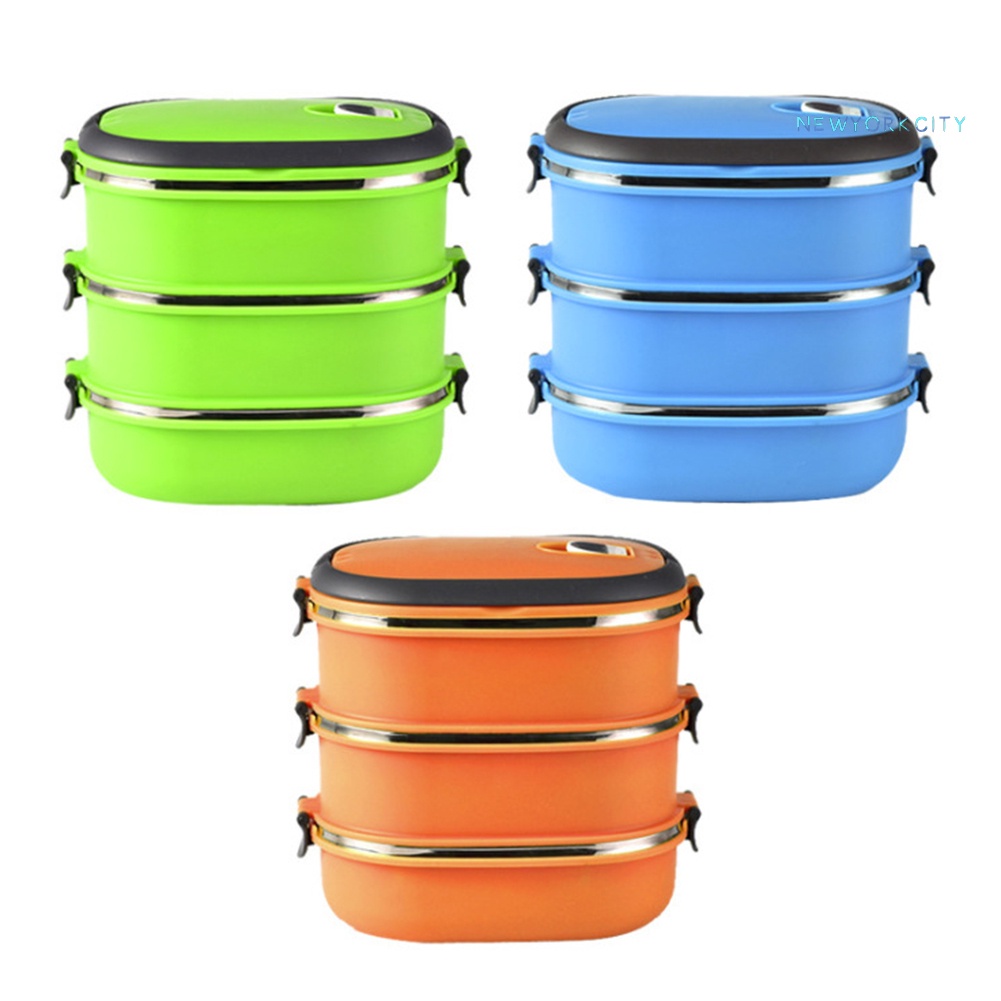 Hộp Đựng Cơm Trưa Giữ Nhiệt 1/2/3 Tầng Bằng Thép Không Gỉ Hình Chữ Nhật