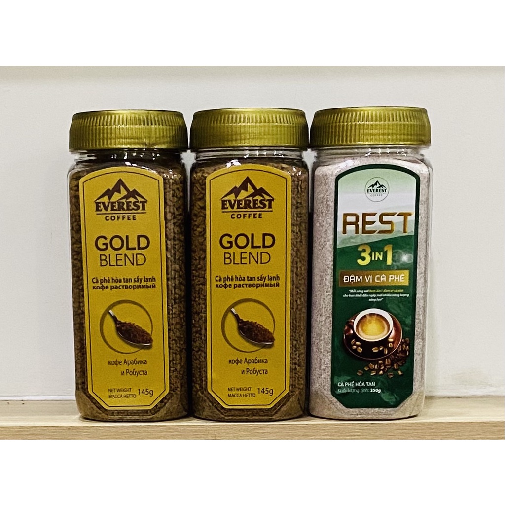 Combo 2 hũ 145g cafe đen sấy lạnh+1 hũ 350g cafe sữa Rest 3in1 đậm vị