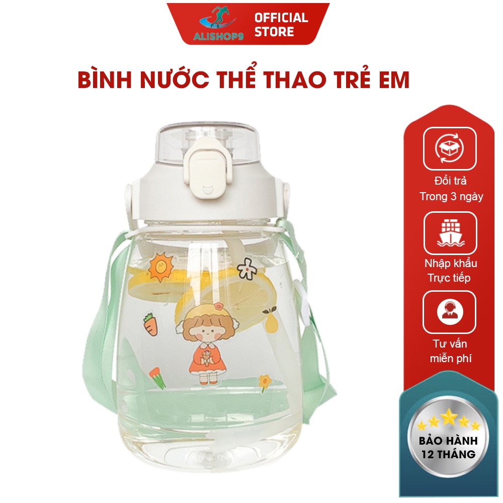 Bình nước cute nhựa, bình đựng nước có ống hút cho bé 1100ml tay cầm đỡ điện thoại Gym 34