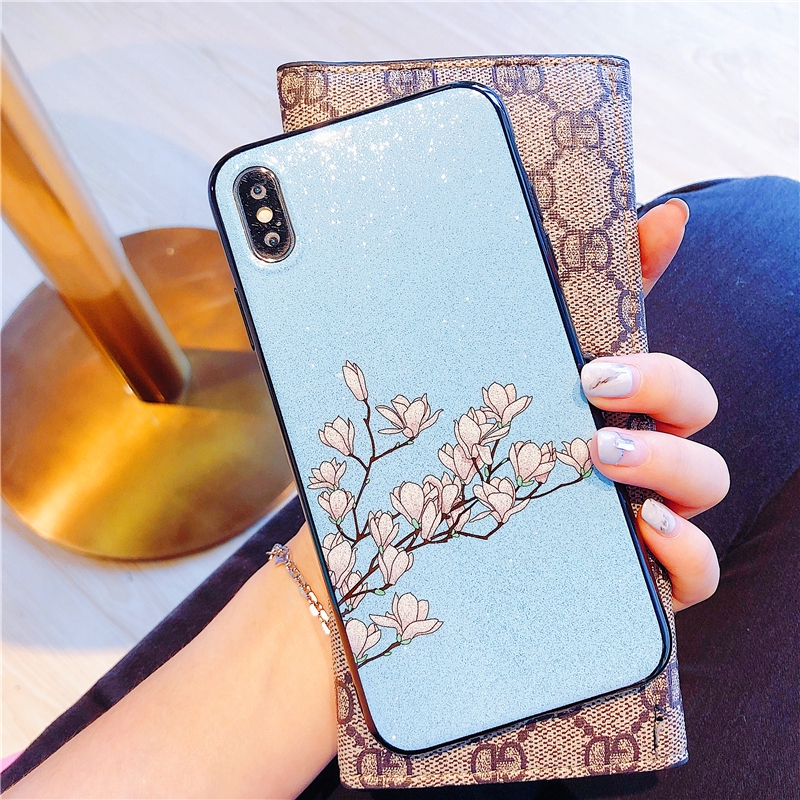 Case iPhone 5 5s 6 6s 7 8 Plus X XS / Max XR TPU Glitter Magnolia Flower Cover