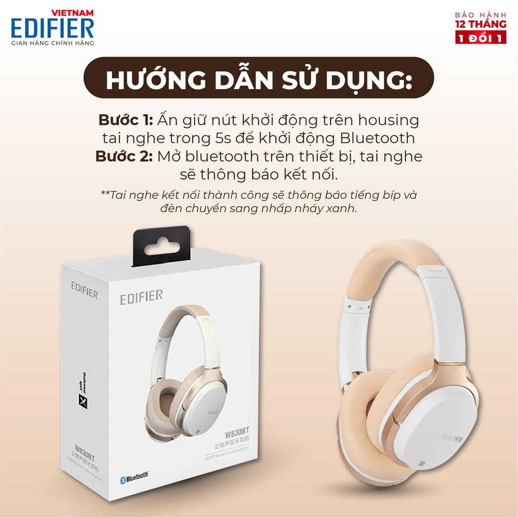 Tai nghe Bluetooth EDIFIER W830BT Khử tiếng ồn Chạy 95 giờ liên tục  - Hàng chính hãng - Bảo hành 12 tháng 1 đổi 1