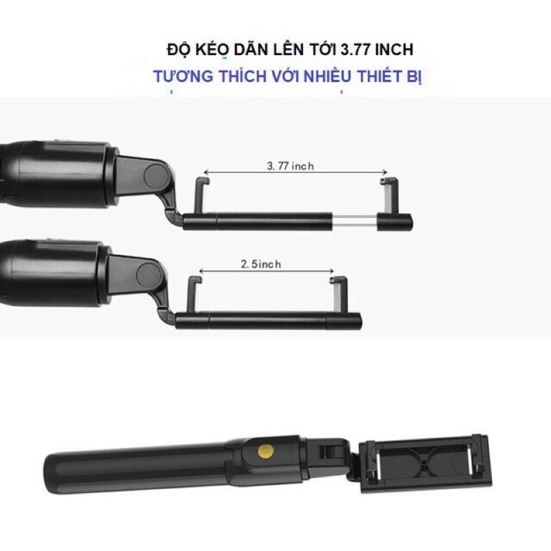 (ẢNH THẬT) Gậy chụp ảnh tự sướng kèm giá đỡ 3 chân K07 điều chỉnh độ dài ngắn, có bluetooth kèm nút điều khiển