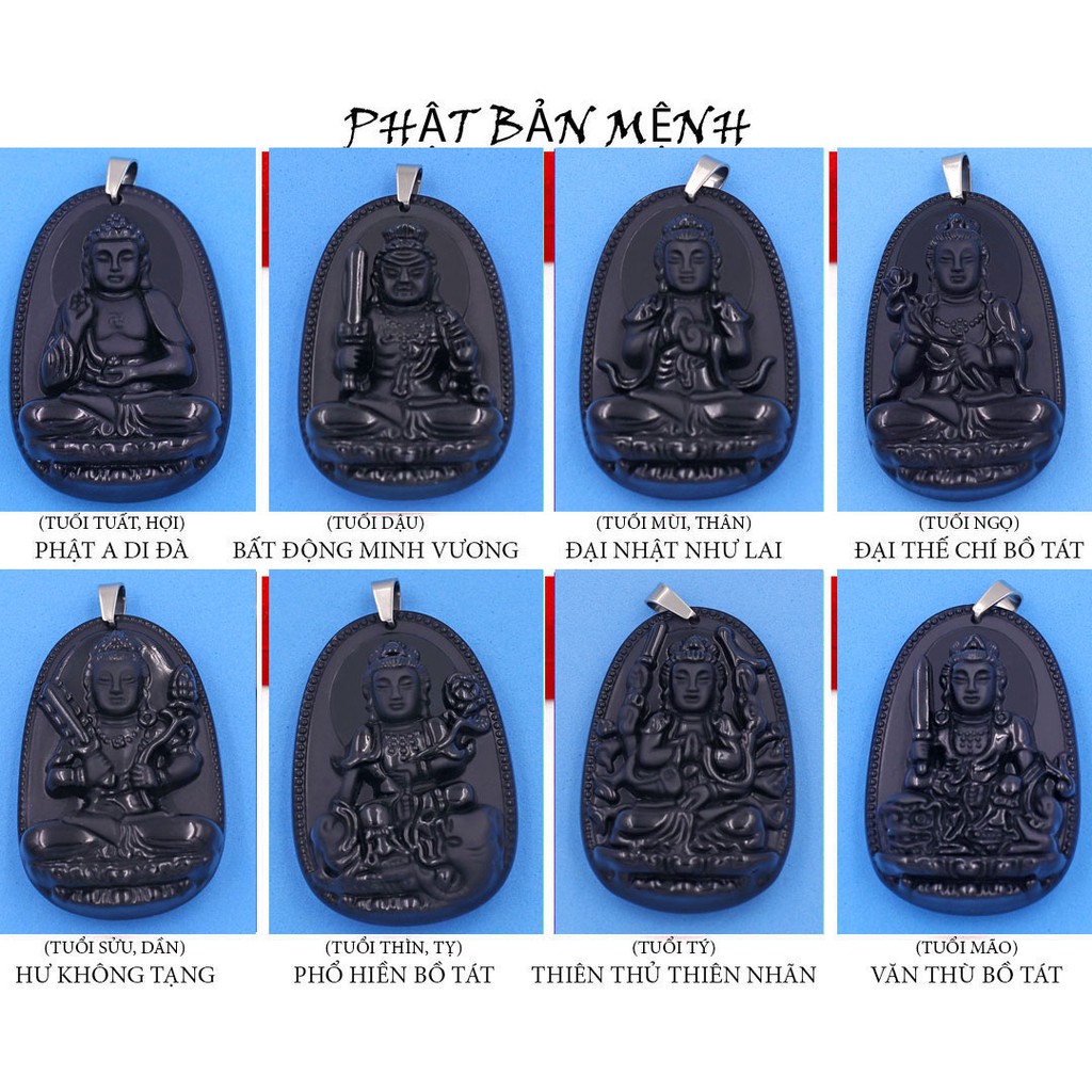 Mặt dây chuyền Bồ Tát Phổ Hiền đá tự nhiên đen 5cm - Phật bản mệnh tuổi Thìn, Tỵ - Mặt size lớn - Tặng kèm móc inox