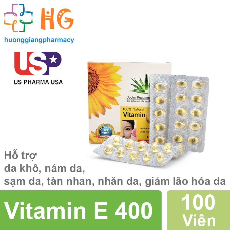 Vitamin E400 Kèm Tinh Chất Nha Đam - Giúp sáng đẹp da (Hộp 100 viên)