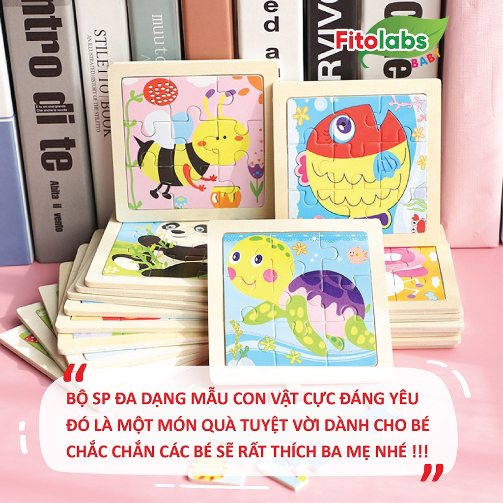 [QUÀ TẶNG KHÔNG BÁN] Tranh Ghép Gỗ Thông Minh FITOLABS Họa Tiết Đáng Yêu, Rèn Luyện Trí Não Cho Bé - 9 Mảnh 11x11cm