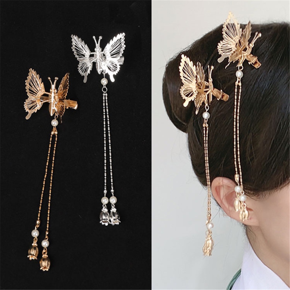 1 Kẹp Tóc Dạng Chuỗi Hạt Ngọc Trai Phối Tua Rua Thời Trang Cổ Điển Cho Nữ