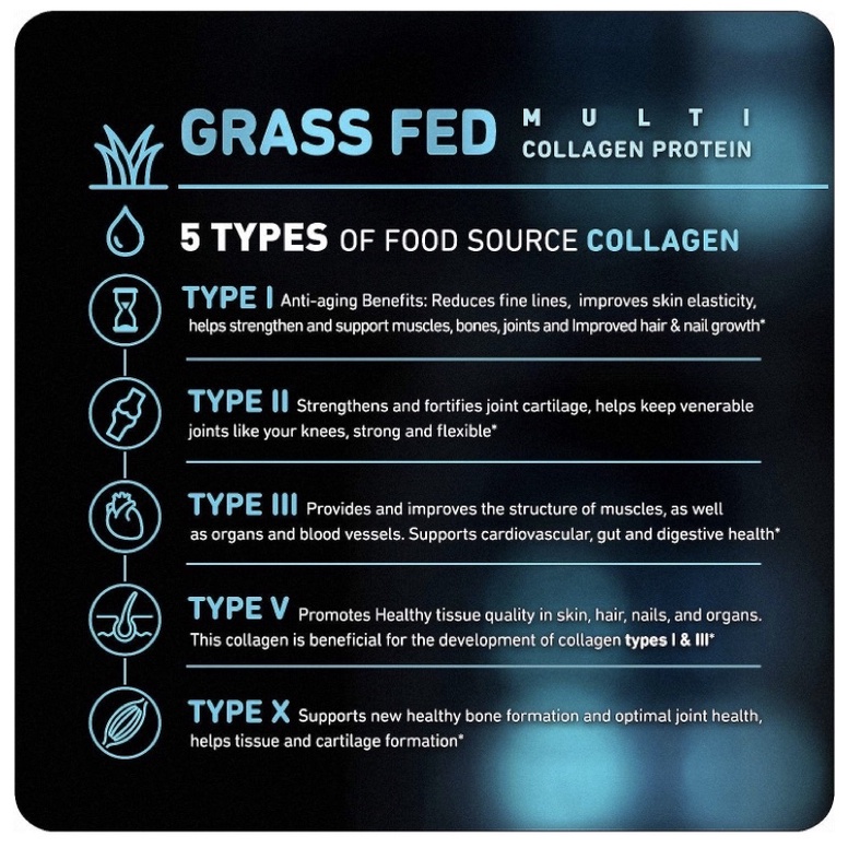 Collagen Vital Vitamins Multi Complex - Type I, II, III, V, X, Grass Fed, Non-GMO 150viên USA